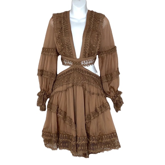 Rosevelvet Brown Cutout Lace-up Backless Dress - Picture 2 of 5